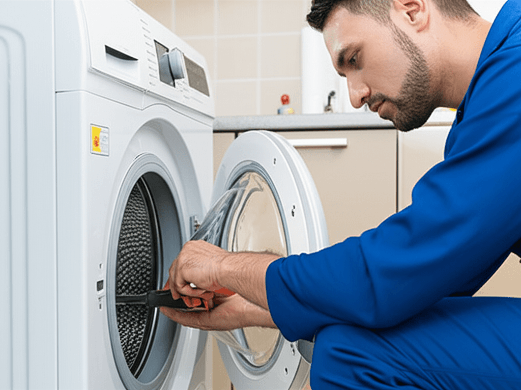 Technicien réparant un appareil électroménager en Suisse romande